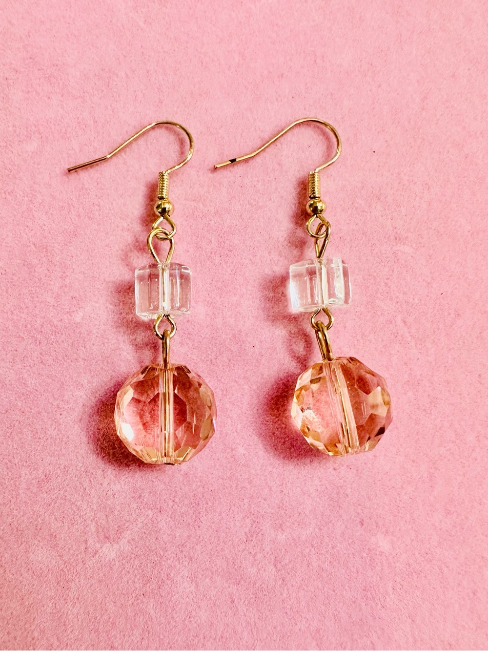 Blush Pink Faceted Beaded Drop Earrings
